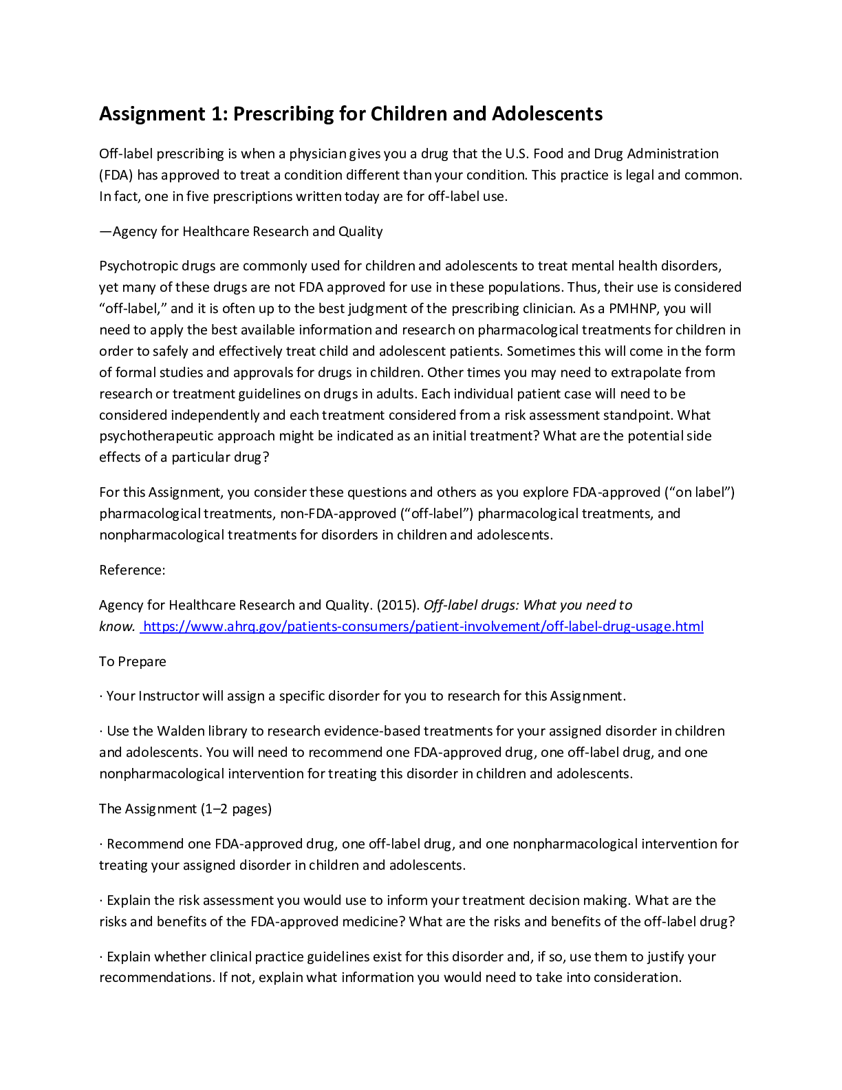 Preview image for Assignment 1: Prescribing for Children and Adolescents (Solved)Latest 2022.
